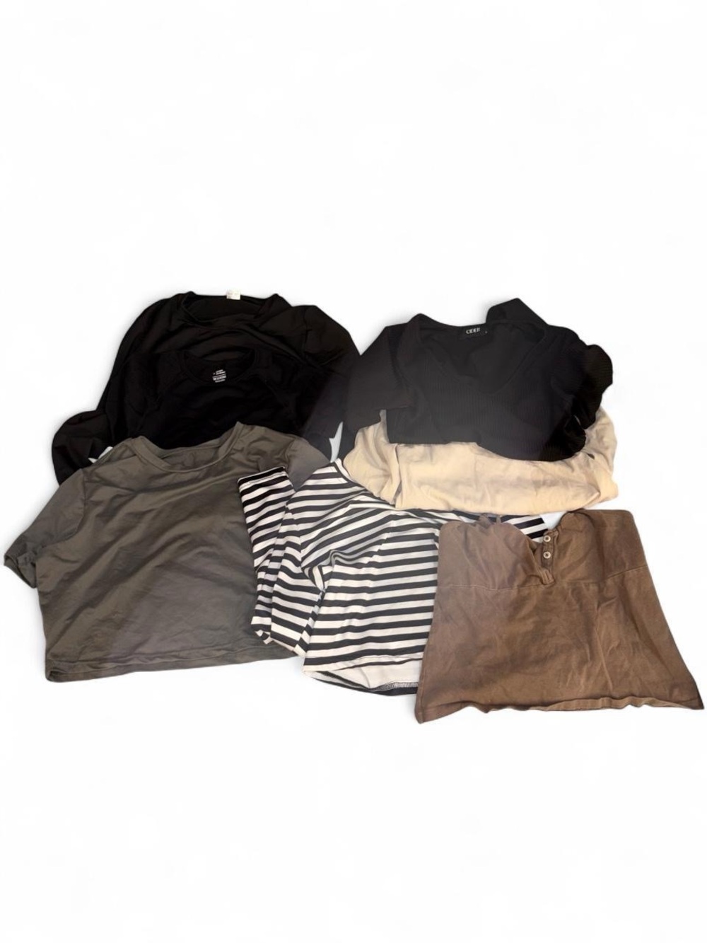 Kids Cotton Crew & Henley T-Shirt Set - Black, Gray, Cream, Brown, Striped